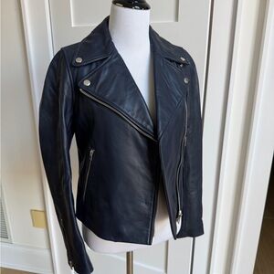 J. Crew Collection Leather Moto Jacket in Midnight Blue NWT